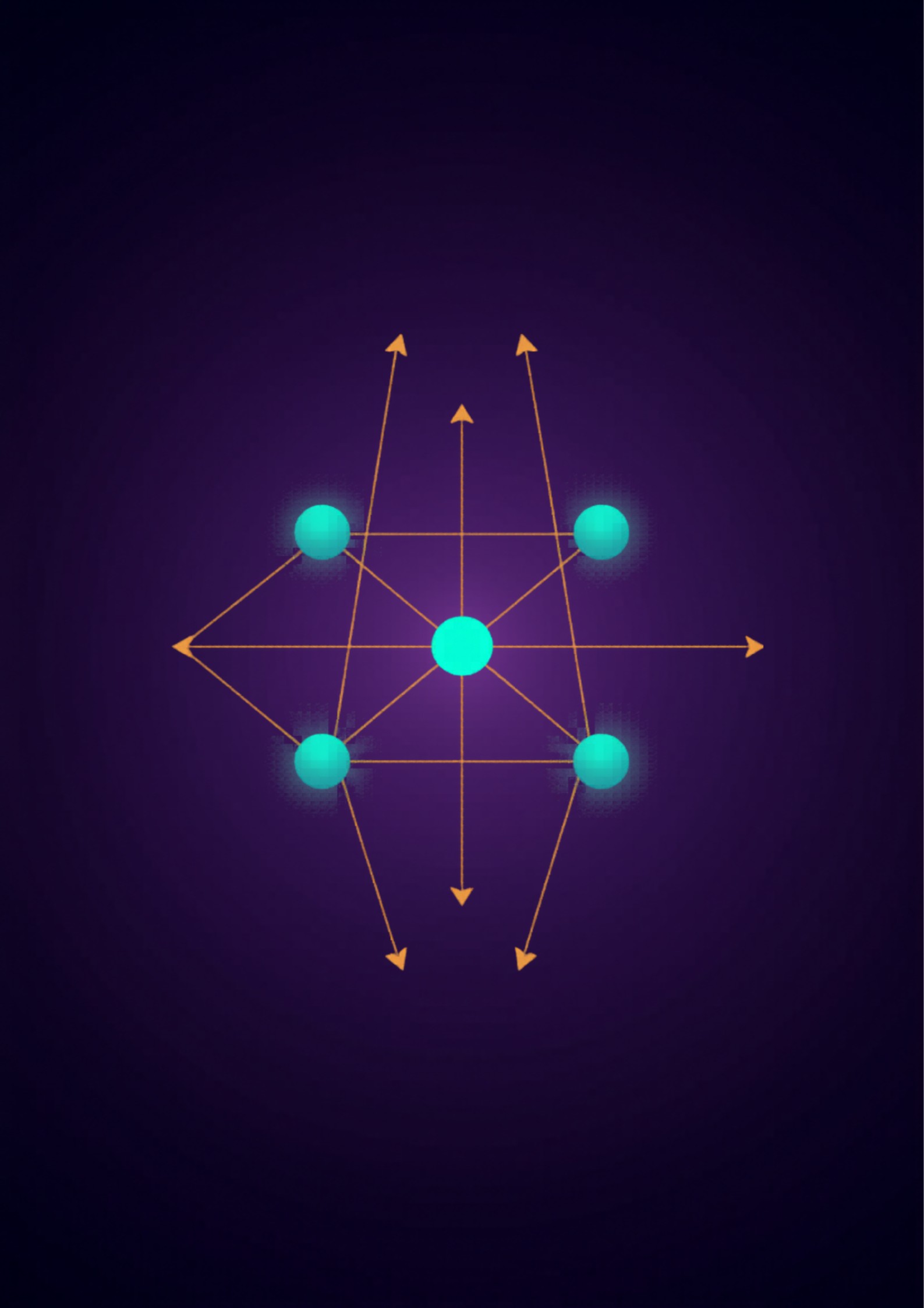 Abstract illustration of a strategic planning concept with interconnected game board elements, arrows and geometric shapes on a deep purple background