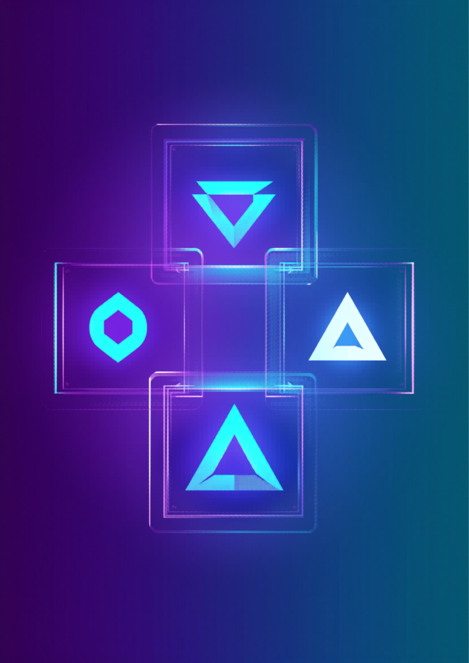 Abstract illustration of professional business signage with glowing brand symbols and directional arrows on a vibrant gradient background